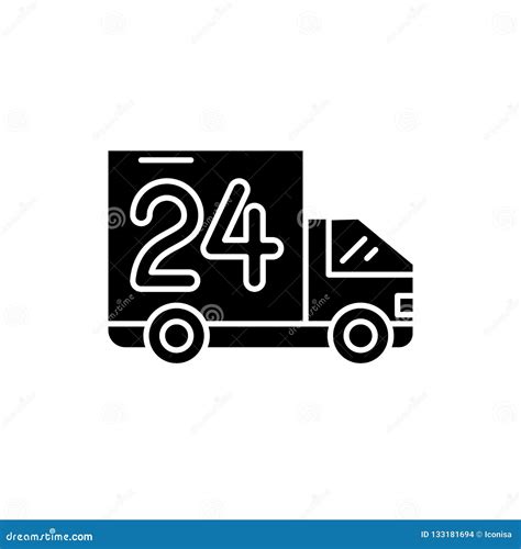 24 Hours Delivery Black Icon Vector Sign On Isolated Background 24