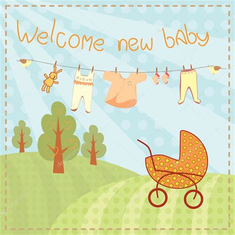 Download Welcome new baby greeting card — Stock Vector © Leyla_Siyanova #10049809