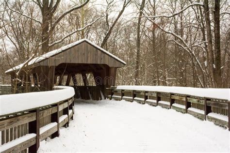 Snowy Winter Covered Bridge Stock Photo Image Of Nature Park 36828028