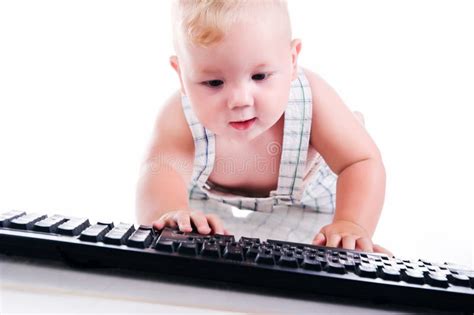 Little Child Holding Keyboard Stock Image Image Of Emotion Childhood