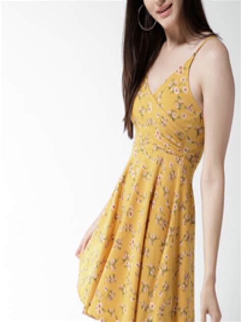 Buy Forever 21 Women Yellow Printed Fit And Flare Dress Dresses For