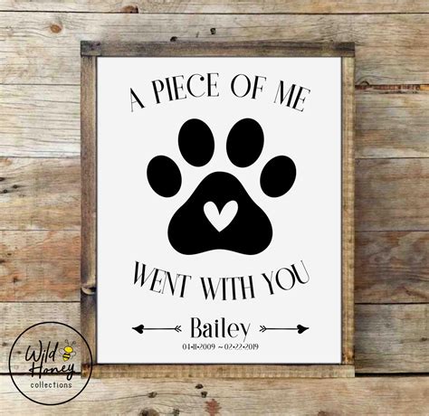 Personalized Pet Memorial Printable A Piece Of Me Went Went | Etsy in 2020 | Personalized pet 