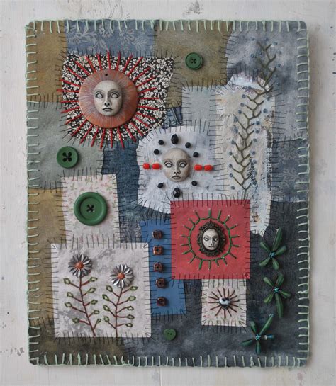Mixed Media Textile Collage ‘red Sun By Joanna Husbands Art In The Heart Marketplace