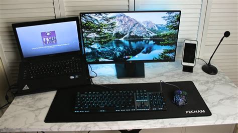 Dual Monitor Laptop Desk Setup Youtube