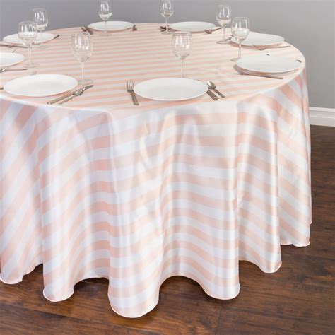 120 In Round Blush Pink And White Striped Satin Tablecloth Pink
