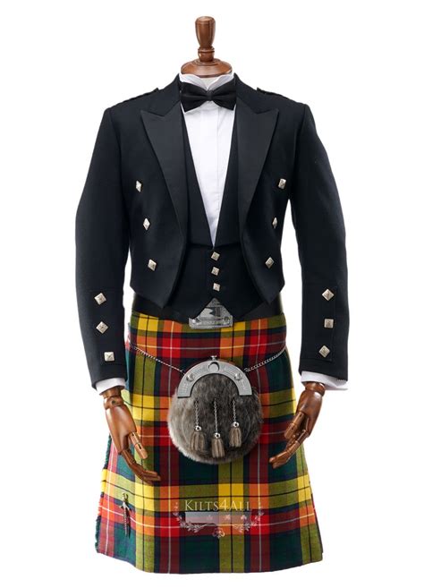 Mens Scottish Tartan Kilt Outfit To Hire Prince Charlie Jacket And 3 B