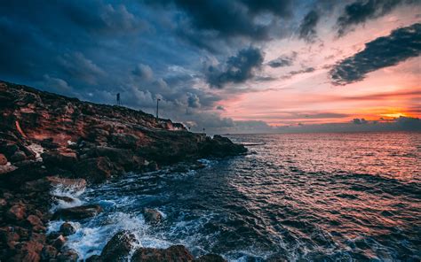 Download Coast Sunset Nature Sea Wallpaper 3840x2400