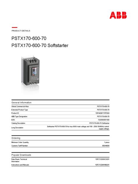1sfa898111r7000 Pstx170 600 70 Softstarter Pdf Power Supply