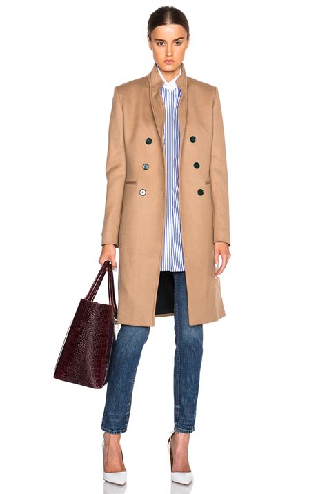 Victoria Beckham Wool Twill Double Breasted Coat In Camel Fwrd