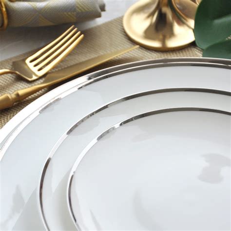 Custom Wholesale White And Silver Rim Ceramic Dinner Plates Serving