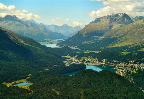 Upper Engadine Valley From Muottas Muragi Lakes Staz St Moritz