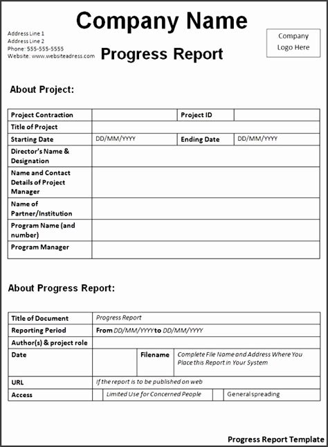 Construction Project Progress Report Template Excel ~ Excel Templates