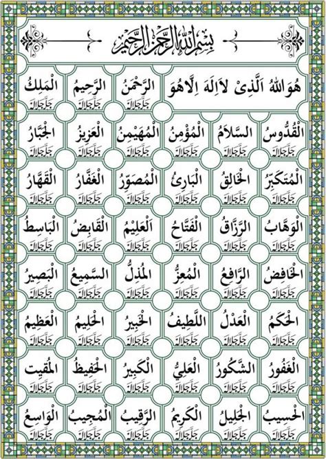 99 Names Of Allah Asmaul Husna Sticker Posterisalmic Poster