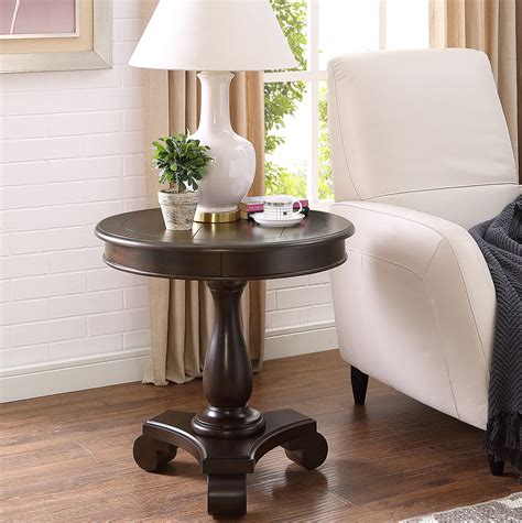 Roundhill Furniture Rene Round Wood Pedestal Side Table, Brown