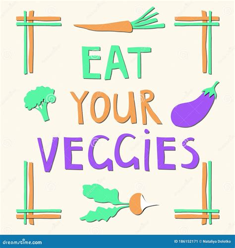 Eat Your Veggies Lettering Cartoon Vector 124948861