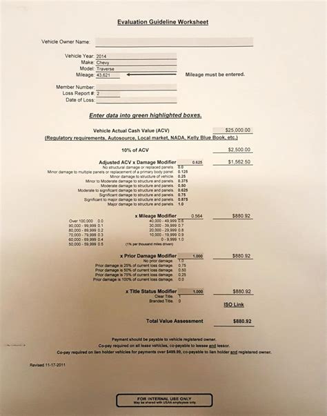 Fees are not included within results. USAA Evaluation Guideline WorkSheet 17c Diminished Value ...