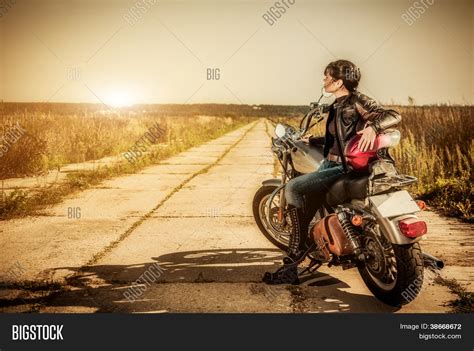 Biker Girl Sits On Image And Photo Free Trial Bigstock