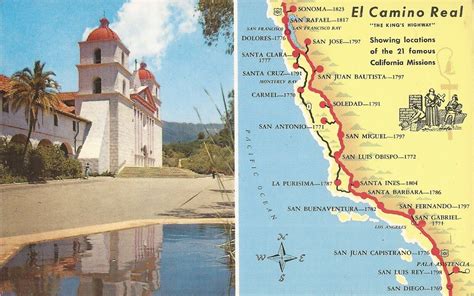 El Camino Real California Map Mission Santa Barbara Ebay