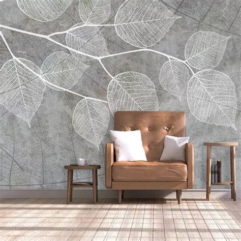Custom Wallpaper Mural Nordic Style Grey Leaf Wallcovering Bvm Home