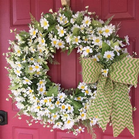 Door Wreath Summer Wreath Daisy Wreath Front Door Wreath Etsy