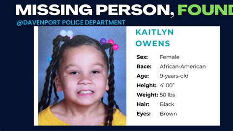 Davenport Police Department Finds Missing 9 Year Old Girl After Several Hours