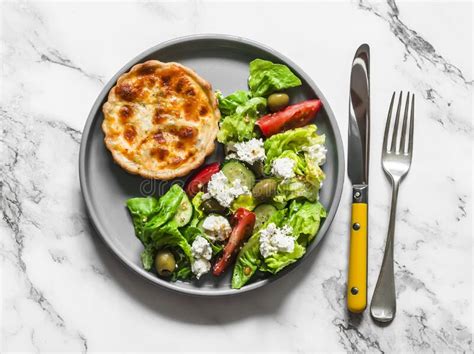 Delicious Lunch Mini Canned Tuna Mozzarella Quiche And Greek Salad