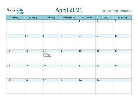 Want to know what's in store for your star sign for april 2021? April 2021 Calendar - United Arab Emirates