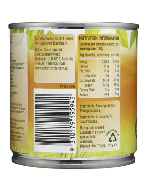 Ingredients pineapple, pineapple juice, water, clearified pineapple juice concentrate, and citric acid. Golden Circle Pineapple Pieces Unsweetened 425g | Ally's ...