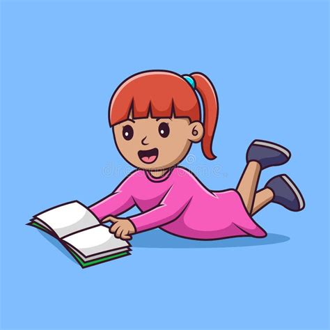 Cute Little Girl Cartoon Lying Down Reading A Bookvector Cartoon