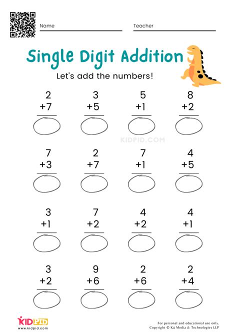 Adding Single Digit Numbers Worksheets
