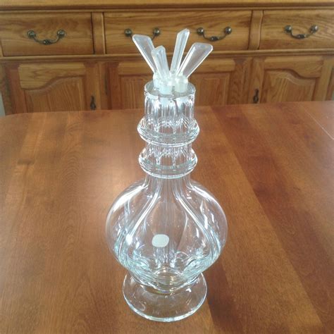 Four Chamber Section Clear Glass Liquor Decanter Bottle Made In Czechoslovakia Clear