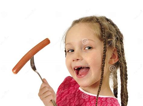 Girl Eating Sausage Stock Photo Image Of Happy Girl 22375566