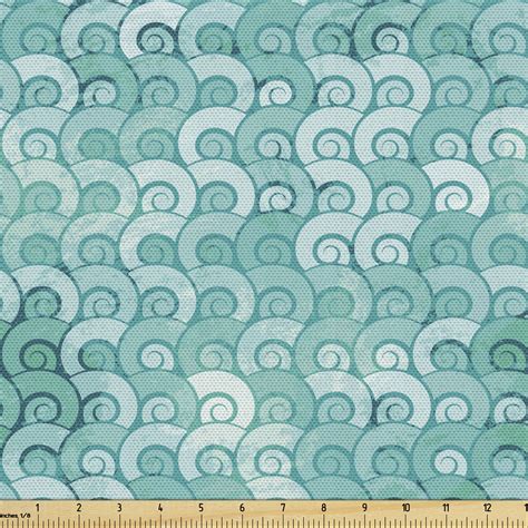 Ocean Fabric By The Yard Abstract Swirled Sea Waves Pattern Spiral