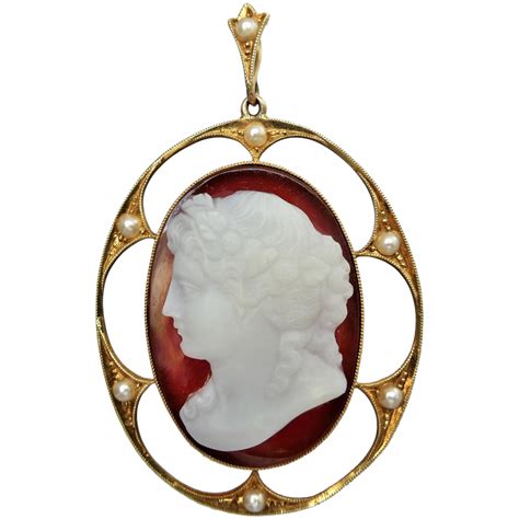 Beryl Lane Antique Edwardian 15ct Gold Seed Pearl And Hardstone Cameo
