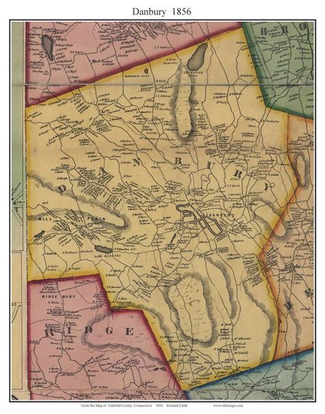 Danbury Connecticut 1856 Fairfield Co Old Map Custom