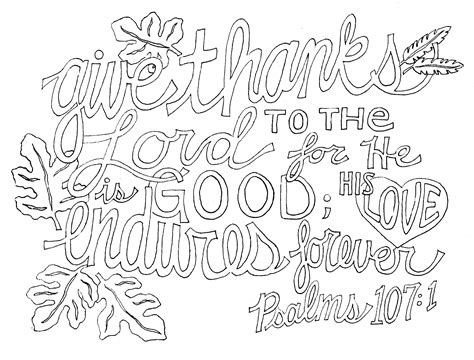 Give Thanks Psalm 1071 Thanksgiving Coloring Pages Bible Verse