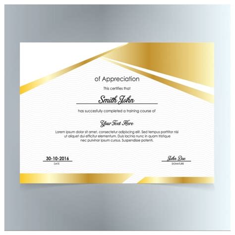 Free Vector Golden Certificate Of Appreciation Templa