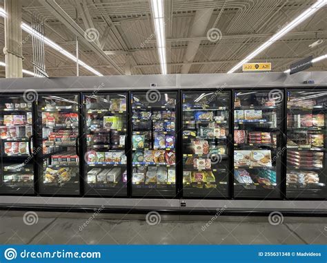 Walmart Grocery Store Interior Frozen Food Dinners Front View Editorial