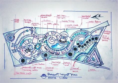 Resort Layout Sketch Plan Architecture Design Hut