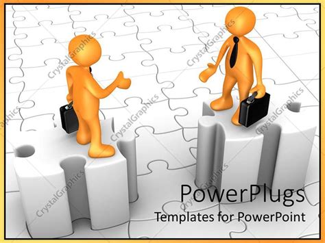 Powerpoint Template Two Gold Colored Human Figures Discussing While