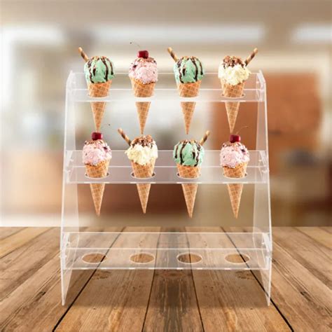 Holes Ice Cream Cone Holder Acrylic Display Rack Party Sushi Roll Tray Stand Picclick