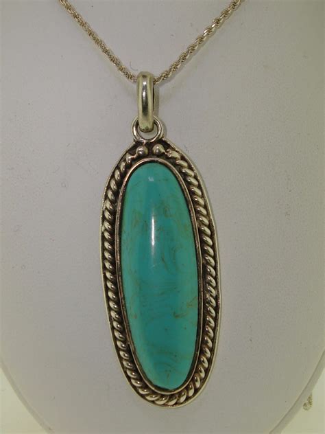 Heavy Sterling Silver And Polished Turquoise Pendant Necklace Federal