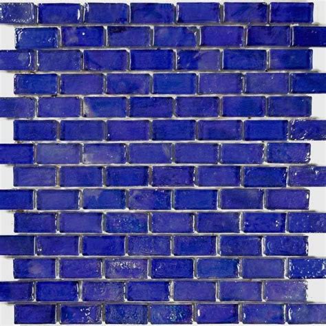 Glass Mosaics Collection 1 X 2 Brick Poured Mosaic In Cobalt By