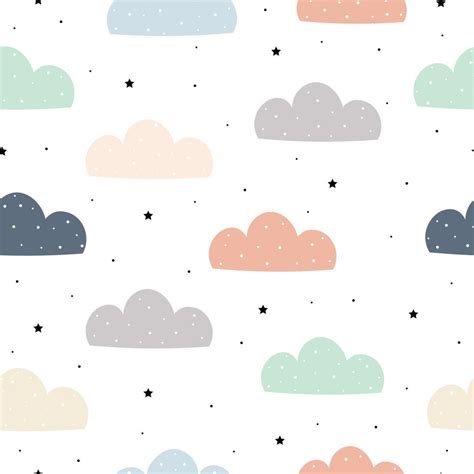 Hand Drawn Background With Pastel Clouds On A White Sky Cute Seamless