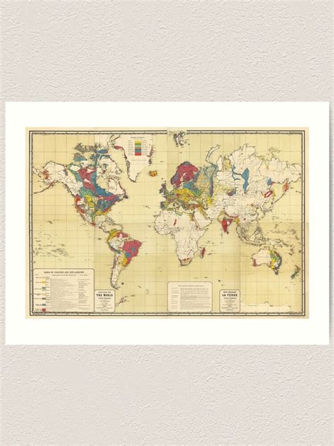 Vintage Geological Map Of The World 1875 Art Print By Bravuramedia