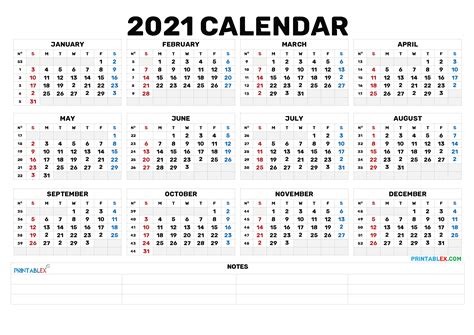 2021 Annual Calendar Printable 21ytw173