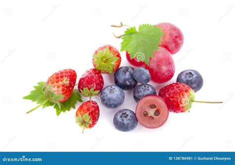 Mix Berries Isolated On A White Ripe Blueberries Red Currants