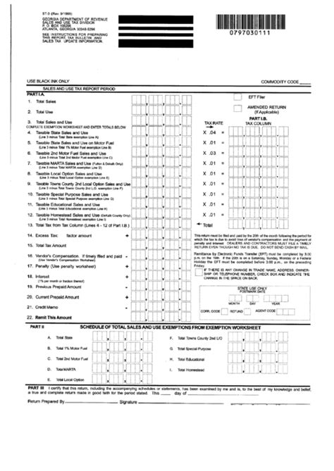 Form St 3 Sales And Use Tax Report Georgia Department Of Revenue