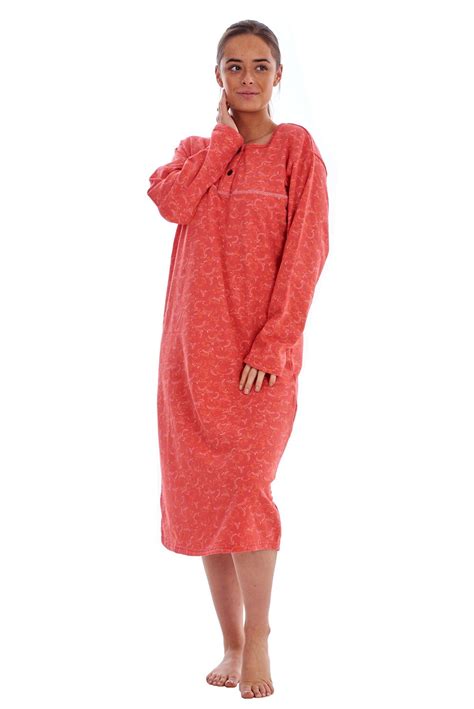 Ladies Thermal Nightdress Long Sleeve 100 Cotton Floral Print Warm Nightwear Ebay