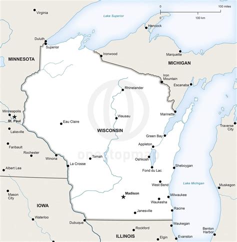 Vector Map Of Wisconsin Political One Stop Map